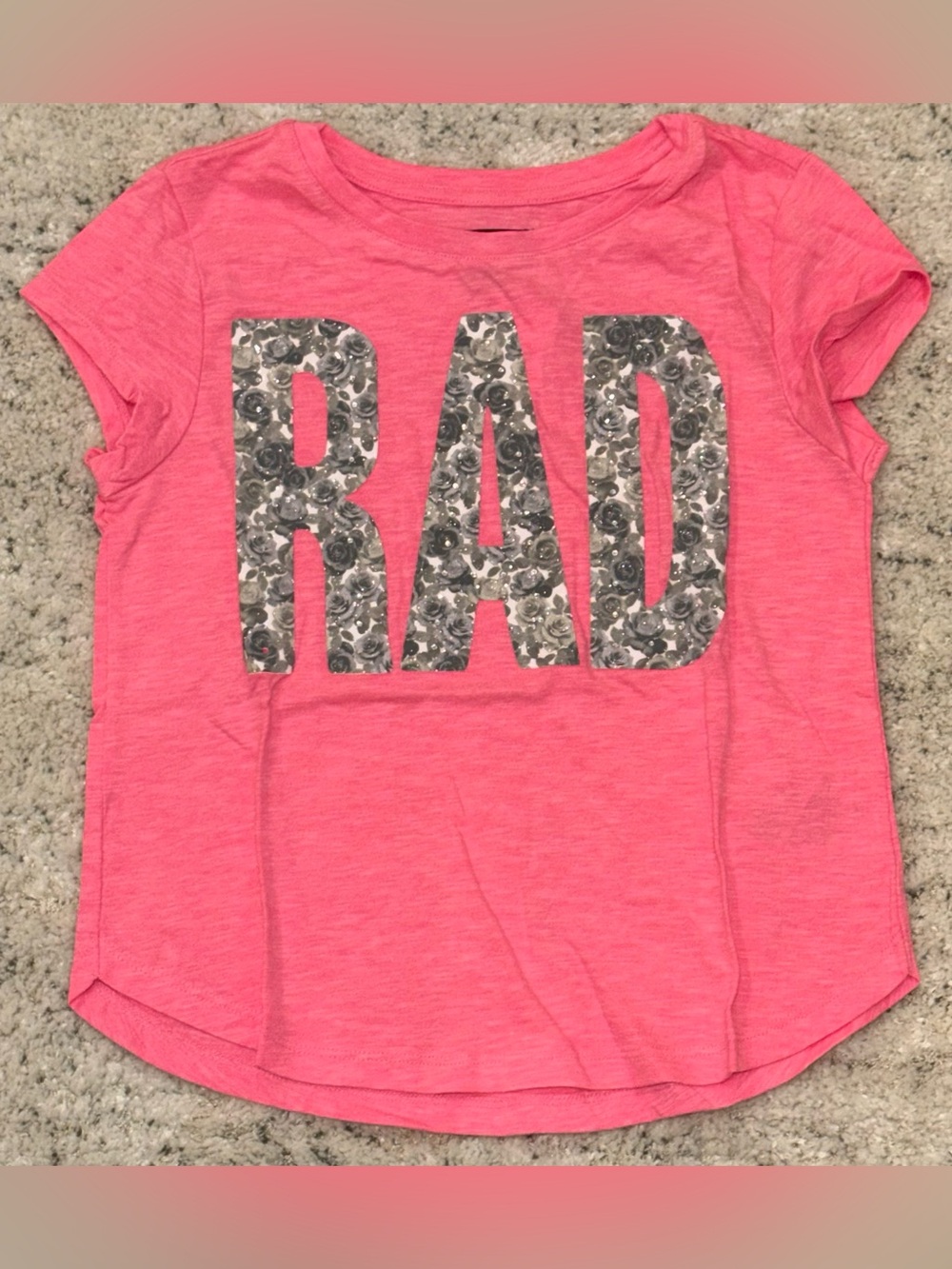 NWT GapKids Girls XL (12) Pink “RAD” Graphic Short Sleeve T-Shirt Floral Logo